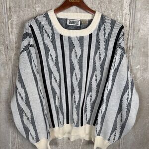 Vintage Gabrielle Mens Medium Acrylic Leather Abstract Knit Sweater 90s Korea